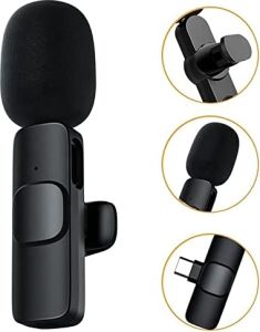 Type-C 2 Adet Mikrofonlu Tek Alıcılı Kablosuz Cep Telefonu Için USB C Girişli Gürültü Önleyicili Profesyonel Dış Mekan Vlog Canlı Yayın Youtuber Yaka Mikrofonu Siyah