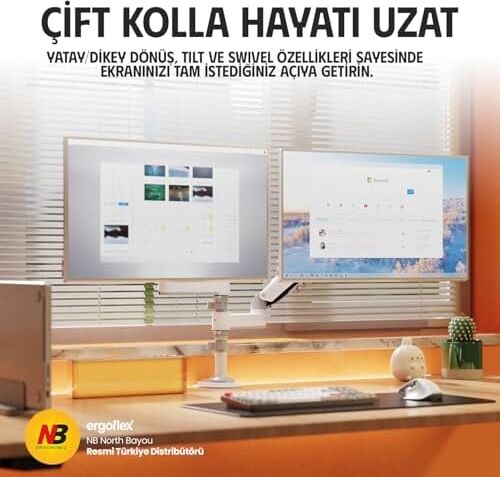 Ergoflex Nb H180 Ergonomic Profosyonel 17-35 Inch Monitör Standı 2026 Versiyon (Beyaz)