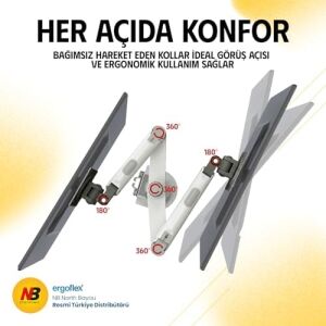 Ergoflex Nb H180 Ergonomic Profosyonel 17-35 Inch Monitör Standı 2026 Versiyon (Beyaz)