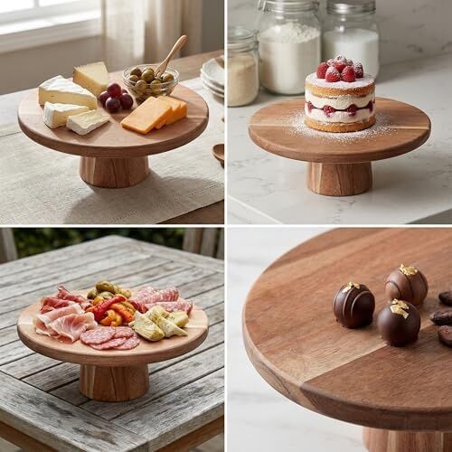Doğal Akasya Ahşap Ayaklı Sunum Tahtası ve Kesme Panosu - 24.5x9.5x1.5 cm Dekoratif Kahve, Peynir ve Sushi Servis Tepsisi