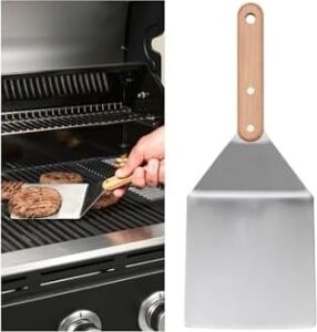 30 cm Paslanmaz Çelik Izgara Hamburger Spatulası, Ahşap Sap, Barbekü Mangal Spatulası