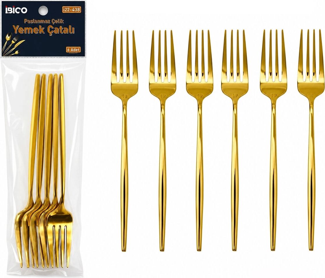 6 Parça Yemek Çatalı Seti - Gold Renk - Paslanmaz Çelik