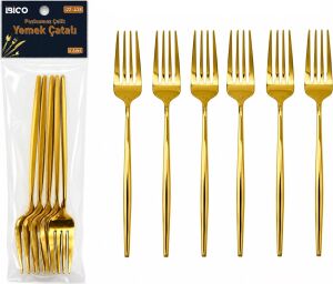 6 Parça Yemek Çatalı Seti - Gold Renk - Paslanmaz Çelik