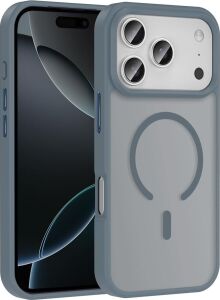 Senon Apple iPhone 17 Pro Için Kılıf Magsafe Uyumlu Şarj Özellikli Mat Arka Yüzey Zore Sio Kapak (Gri)