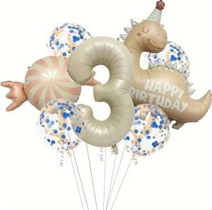 Retro Şapkali Dinazor Şeker Folyolu Yaş Balon Set, 1