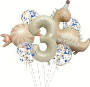 Retro Şapkali Dinazor Şeker Folyolu Yaş Balon Set, 1