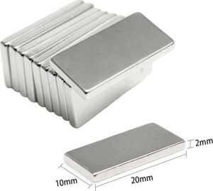 100 Adet 20X10X2 mm Neodyum Mıknatıs Köşeli Magnet N35 Nikel Kaplama Güçlü Kaliteli Dayanıklı