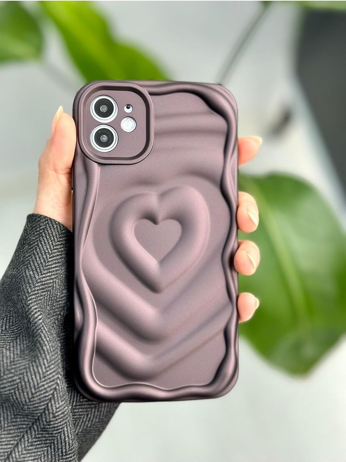 Iphone 12 ile Uyumlu 3D Kabartma Mat Kalp Silikon Kılıf