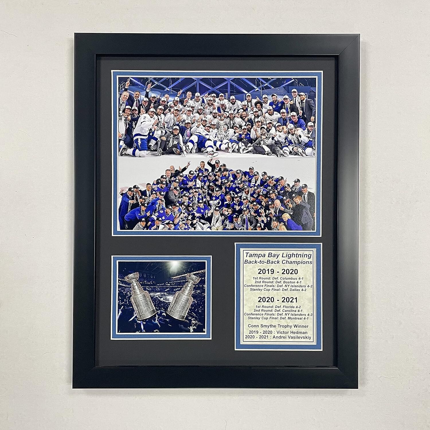 Legends Never Die, Inc. Tampa Bay Lightning | Sırt Arkaya Dönüş Şampiyonlar | 30,48 cm x 38,1 cm Çerçeveli Fotoğraf Kolajı