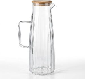 Bambu Kapaklı Borosilikat Cam Yağdanlık ve Sürahi | 1000ML (11X26CM) Çok Amaçlı Içecek ve Sıvı Gıda Saklama