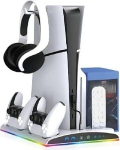TP5-3570 Ps5 Soğutucu Organizatör 2 Fanlı Stand Kol Şarj Edici Stand 3 USB Hub Kulaklık Platstation Standı