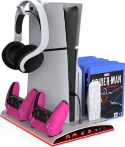TP5-3570 Ps5 Soğutucu Organizatör 2 Fanlı Stand Kol Şarj Edici Stand 3 USB Hub Kulaklık Platstation Standı
