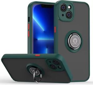 & Aksesuar iPhone 14 Plus ile Uyumlu Arka Kısmı Mat Şeffaf Yapıya Sahip Manyetik Yüzük Stantlı Kenarları Silikon Tpu Malzemeden Üretilmiş Renkli Tuşlara Kamera Korumalı Transparan Kılıf