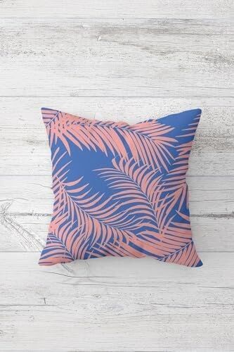 Zigzag ve Tropikal Yaprak Desenli Gizli Fermuarlı Kırlent Kılıfı Koltuk Yastık Kılıfı TAKIM(4ADET), Pembe-Mavi 45 x 45