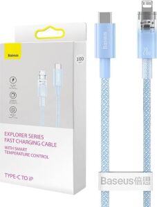 Explorer Serisi Hızlı Şarj Kablosu Akıllı Sıcaklık Kontrolü Type-C To Ip 20W, 1m, Mavi