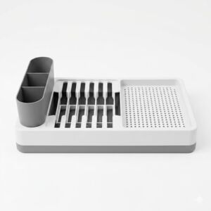 Tezgah Üstü Bulaşık Kurutmalık, Çok Bölmeli Tabak ve Bardak Düzenleyici, Kaşıklıklı Mutfak Organizer 42 cm