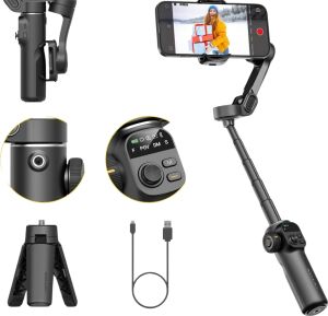 Profesyonel Telefon Gimbal Stabilizer 3 Axis Video Sabitleyici Vlog Tripod