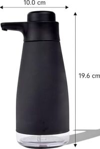 Sense Touch Manuel Pompalı Sıvı Sabunluk | Paslanmaz Çelik | 450ML Şeffaf Seviye Bölmesi | Parmak Izi Bırakmaz | Banyo ve Mutfak | Siyah