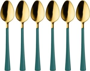 6 Adet Çay Kaşığı Seti, 18/10 Paslanmaz Çelik, Gold Yeşil, 11 Cm, 70 gr