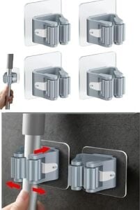 4’lü Set Kendinden Yapışkanlı Mop ve Süpürge Tutucu – Delmeden Duvar Organizeri, Güçlü Yapışkanlı Banyo ve Mutfak Sopa Tutucu, Kaymaz Silikon Tutucu Duvar Askısı