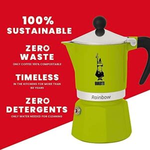 - Rainbow: 3 Cups Ocak Üstü Espresso Pişirici - 130ML - Yeşil Renk - Alüminyum Gövde - Patentli Güvenlik Valfi - Tüm Ocak Türleri Için Uygundur (Indüksiyon Hariç)