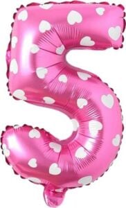 5 Rakamlı 16 Inç Pembe Kalpli Folyo Balon 36 cm (Pembe)