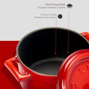 Metal Döküm Mini Tencere, 10 Cm, 0.35 L Hacim, Kırmızı
