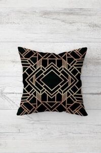 Gold Geometrik Çizgili Kombin Gizli Fermuarlı Kırlent Kılıfı Koltuk Yastık Kılıfı TAKIM(4ADET), Gold-Siyah-Beyaz 45 x 45