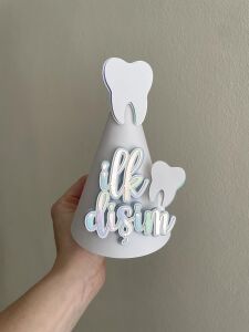 Wenucapartyshop Ilk Diş Bebek Parti Şapkası, El Yapımı Kağıt Ilk Dişim Kutlama Şapkası