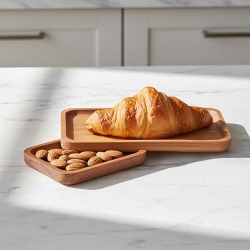 2'li Doğal Akasya Ahşap Dikdörtgen Servis Tabağı ve Çerezlik Seti – 12X9 cm ve 20X11 cm Kahve Yanı Sunumluk, Sushi ve Meze Tepsisi (Ikili Takım)