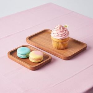 2'li Doğal Akasya Ahşap Dikdörtgen Servis Tabağı ve Çerezlik Seti – 12X9 cm ve 20X11 cm Kahve Yanı Sunumluk, Sushi ve Meze Tepsisi (Ikili Takım)