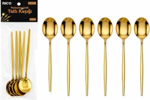 6 Parça Tatlı Kaşığı Seti - Gold Renk - Paslanmaz Çelik