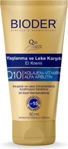 Bioder Yaşlanma Karşıtı El Bakım Kremi 50 ml – Spf 15 Koruma, Alfa Arbutin, Koenzim Q10, Kolajen ve C Vitamini Içerikli Nemlendirici