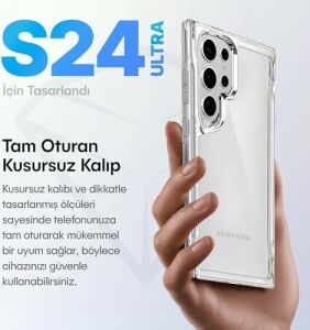 Galaxy S24 Ultra Için Crystal Armor Serisi Şok Emici Yumuşak Silikon Kenar Arkası Sert Polikarbonat Darbeye Dayanıklı Şeffaf Kılıf