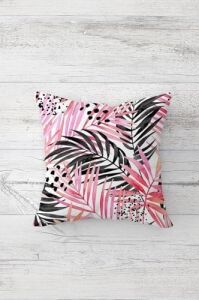 Zebra ve Tropikal Yaprak Desenli Gizli Fermuarlı Kırlent Kılıfı Koltuk Yastık Kılıfı TAKIM(4ADET), Pembe 45 x 45
