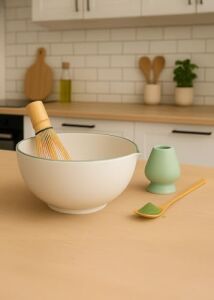 Matchiva Geleneksel Japon Matcha Seti, 4 Parça, Seramik Kase, Bambu Çırpıcı, Çırpıcı Standı, Bambu Kaşık, Beyaz ve Yeşil