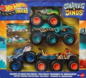 Oyuncak Arabalar ve  Trucks, Köpek Balığı ve Dinozor Çoklu Paketi, 2 Büyük Tır, 1:64 Ölçekli 2  Trucks ve 1:64 Ölçekli 2  Araç, JGD68