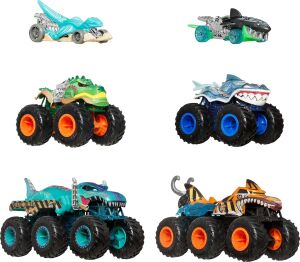 Oyuncak Arabalar ve  Trucks, Köpek Balığı ve Dinozor Çoklu Paketi, 2 Büyük Tır, 1:64 Ölçekli 2  Trucks ve 1:64 Ölçekli 2  Araç, JGD68