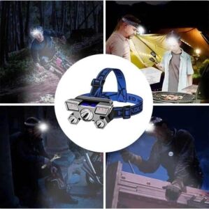 5 LED Far Şarj Edilebilir Güçlü Kafa Lambası Kamp Lambası 4 Modlu