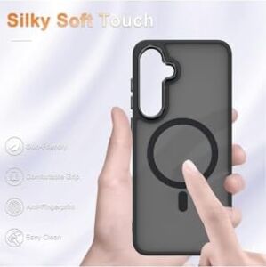 -  Galaxy S25 Fe ile Uyumlu Kılıf Mat Magsafe ile Uyumlu Şarj Özellikli Renkli Kenarlı + Ekran Koruyucu Cam Set - Siyah