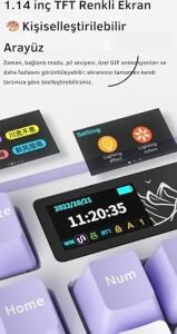 AK980 Kablosuz Hot-Swap Tft Ekranlı Mekanik Oyun Klavyesi 8.000 Mah Batarya Pembe - Gift Switch