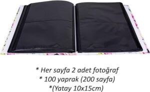 RS306 Fotoğraf Albümü 10X15CM 200 Fotoğraf Kapasiteli Çiçekler Desenli Lüks Albüm