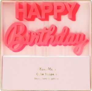 Happy Birthday Pembe Akrilik Pasta Süsü