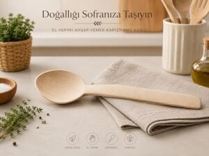 El Yapımı Yemek Karıştırma Kaşığı, Doğal Kayın Ağacı, Kimyasal Içermez, Dayanıklı