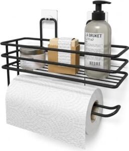 Yapışkanlı Siyah Raflı Solo Havlu Askısı, Delmeden Montaj Banyo ve Mutfak Duvar Tipi Havluluk Organizer