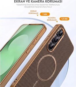 Karbon Fiber Desenli Manyetik Telefon Kılıfı Şık Tasarım Darbe Emici Kamera Korumalı (Çöl Titanyum, A51)