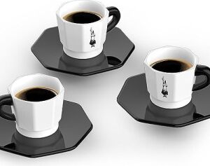- 4'lü Espresso Fincan Seti - Sekizgen Tasarım - Siyah Beyaz Karma Renk - Porselen