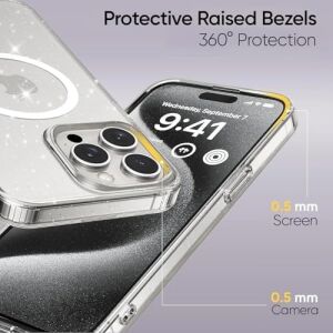 iPhone 13 ve 14 Için Magshine Serisi Magsafe ile Uyumlu Göz Alıcı ve Şık Simli Arka Tasarım Yüksek Kalite Materyal Premium Hybrid Kılıf Kapak (Şeffaf, 13/14)