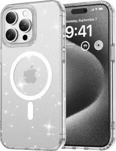 iPhone 13 ve 14 Için Magshine Serisi Magsafe ile Uyumlu Göz Alıcı ve Şık Simli Arka Tasarım Yüksek Kalite Materyal Premium Hybrid Kılıf Kapak (Şeffaf, 13/14)