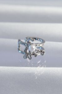Pirinç Gümüş Renk Incili Ahtapot Earcuff Küpe